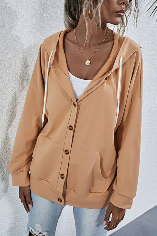 Fashion Casual Solid Hooded Collar Tops