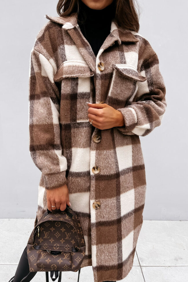 Fashion Street Plaid Split Joint Turndown Collar Outerwear