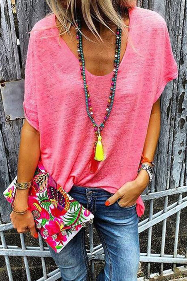 Fashion Casual Solid V Neck Tops