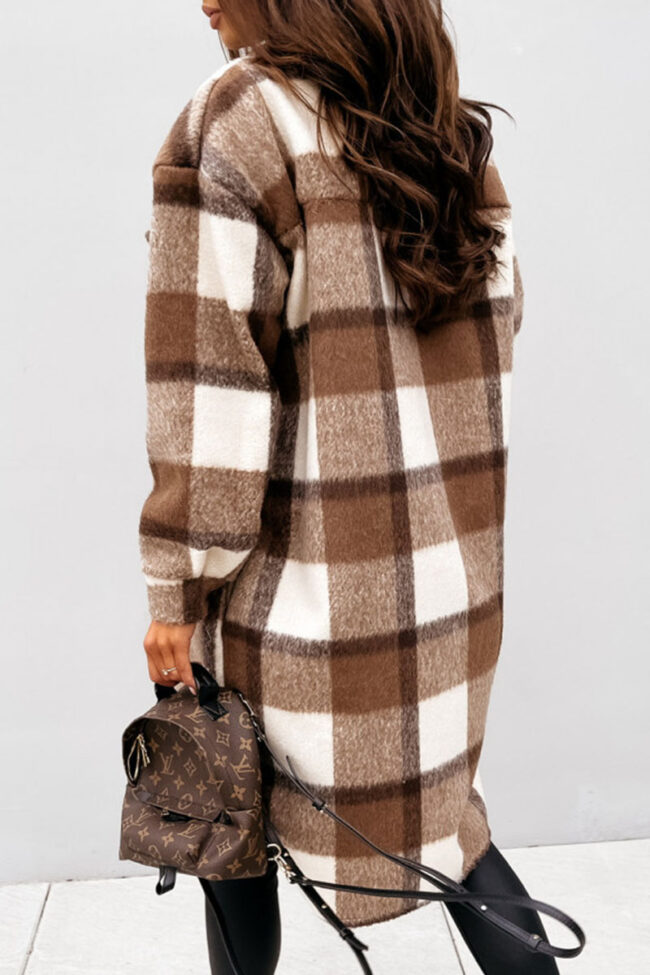 Fashion Street Plaid Split Joint Turndown Collar Outerwear