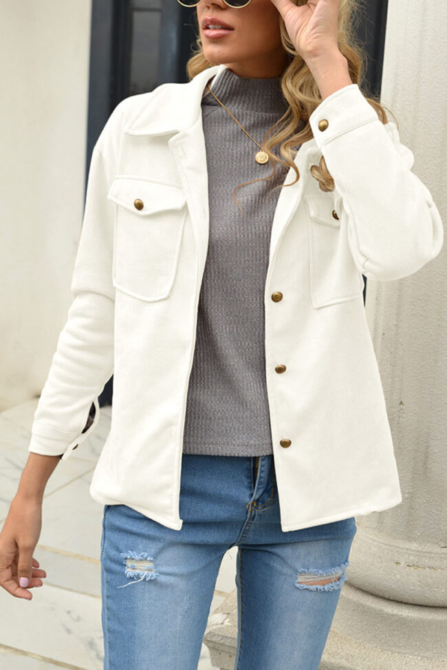 Fashion Street Solid Turndown Collar Outerwear