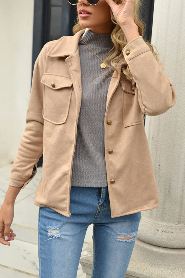 Fashion Street Solid Turndown Collar Outerwear