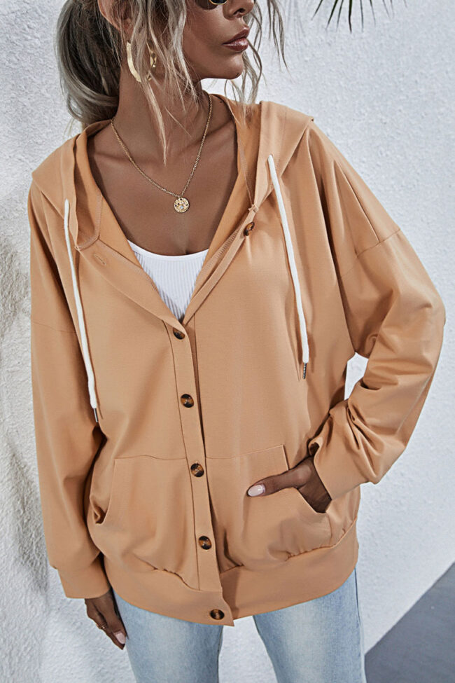 Fashion Casual Solid Hooded Collar Tops