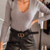 Fashion British Style Solid V Neck Tops