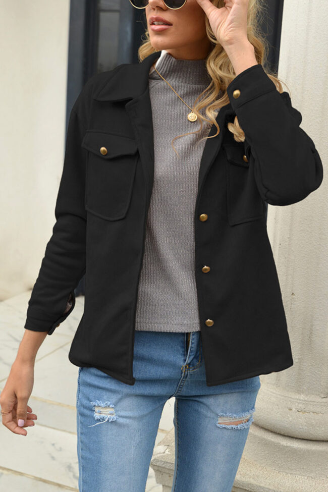 Fashion Street Solid Turndown Collar Outerwear