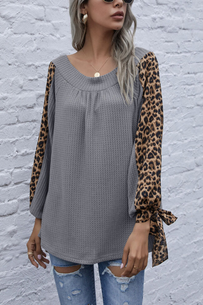 Fashion Casual Leopard Split Joint V Neck Tops