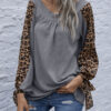 Fashion Casual Leopard Split Joint V Neck Tops