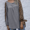 Fashion Casual Leopard Split Joint V Neck Tops