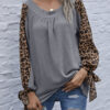 Fashion Casual Leopard Split Joint V Neck Tops