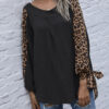 Fashion Casual Leopard Split Joint V Neck Tops