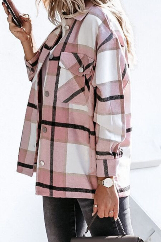 Fashion Street Plaid Split Joint Turndown Collar Tops