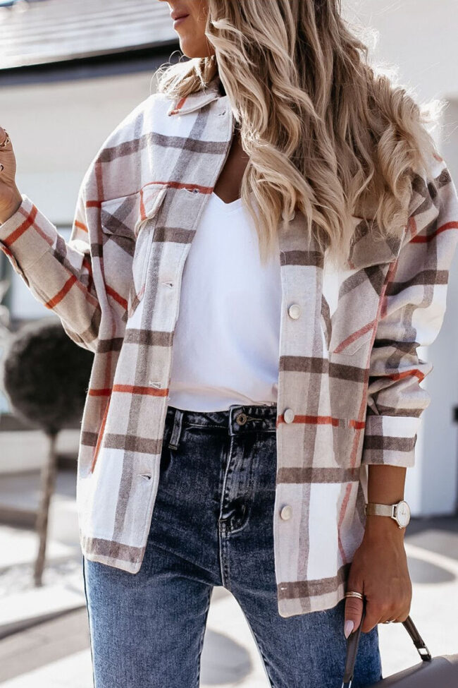 Fashion Street Plaid Split Joint Turndown Collar Tops