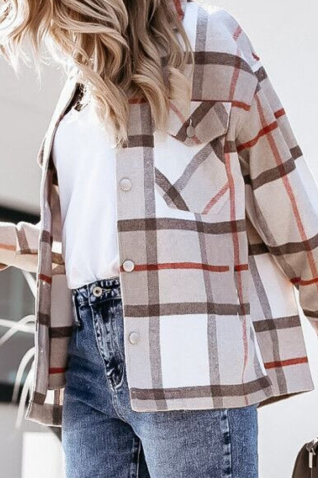 Fashion Street Plaid Split Joint Turndown Collar Tops