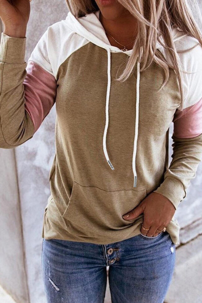 Fashion Casual Solid Split Joint Hooded Collar Tops