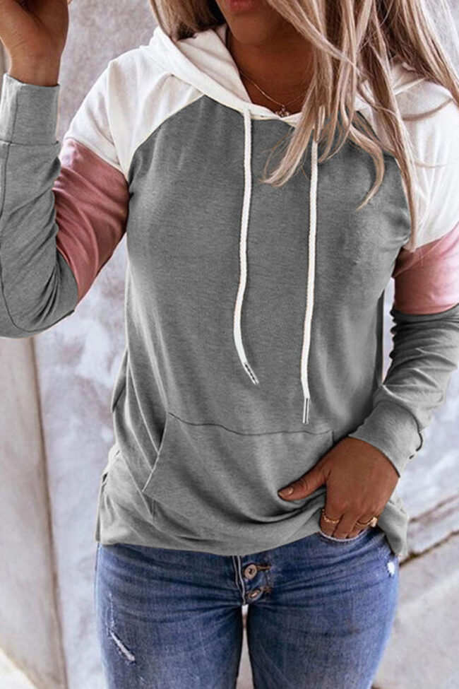 Fashion Casual Solid Split Joint Hooded Collar Tops