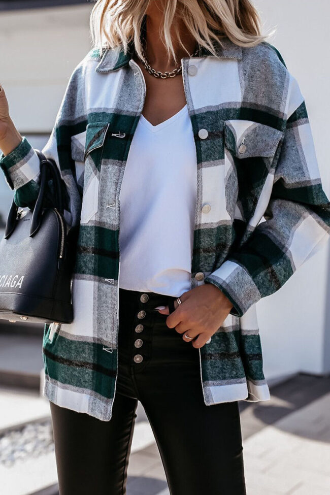 Fashion Street Plaid Split Joint Turndown Collar Tops