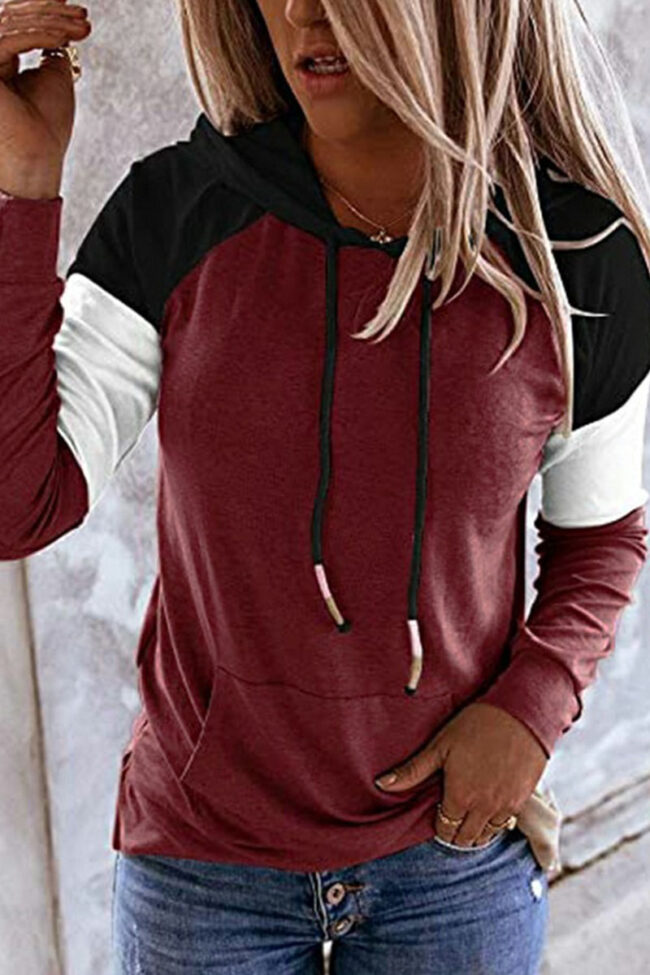 Fashion Casual Solid Split Joint Hooded Collar Tops