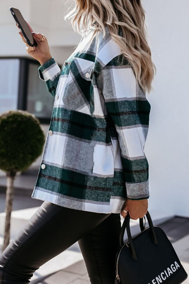 Fashion Street Plaid Split Joint Turndown Collar Tops