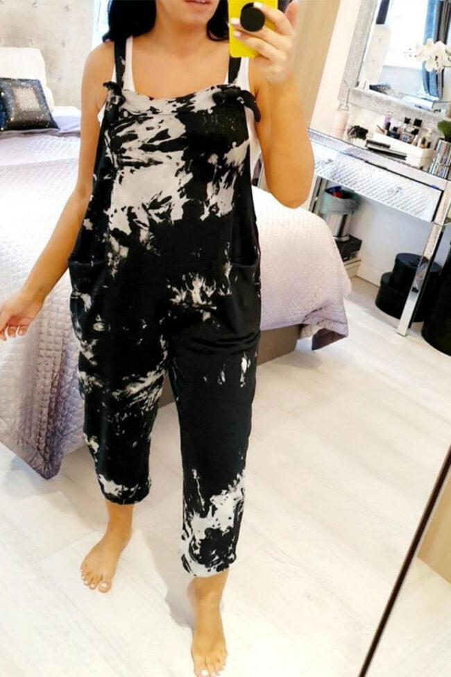 Fashion Casual Tie Dye Spaghetti Strap Loose Jumpsuits