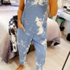 Fashion Casual Tie Dye Spaghetti Strap Loose Jumpsuits