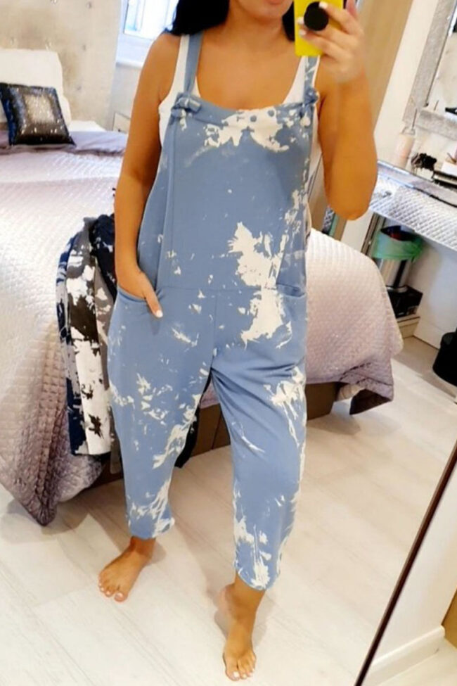 Fashion Casual Tie Dye Spaghetti Strap Loose Jumpsuits