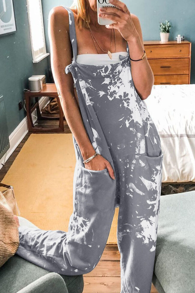 Fashion Casual Tie Dye Spaghetti Strap Loose Jumpsuits