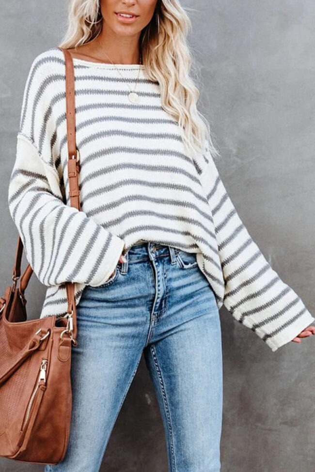 Fashion Street Striped Split Joint O Neck Tops