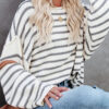 Fashion Street Striped Split Joint O Neck Tops