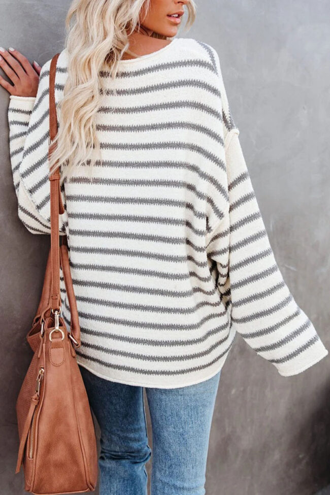 Fashion Street Striped Split Joint O Neck Tops