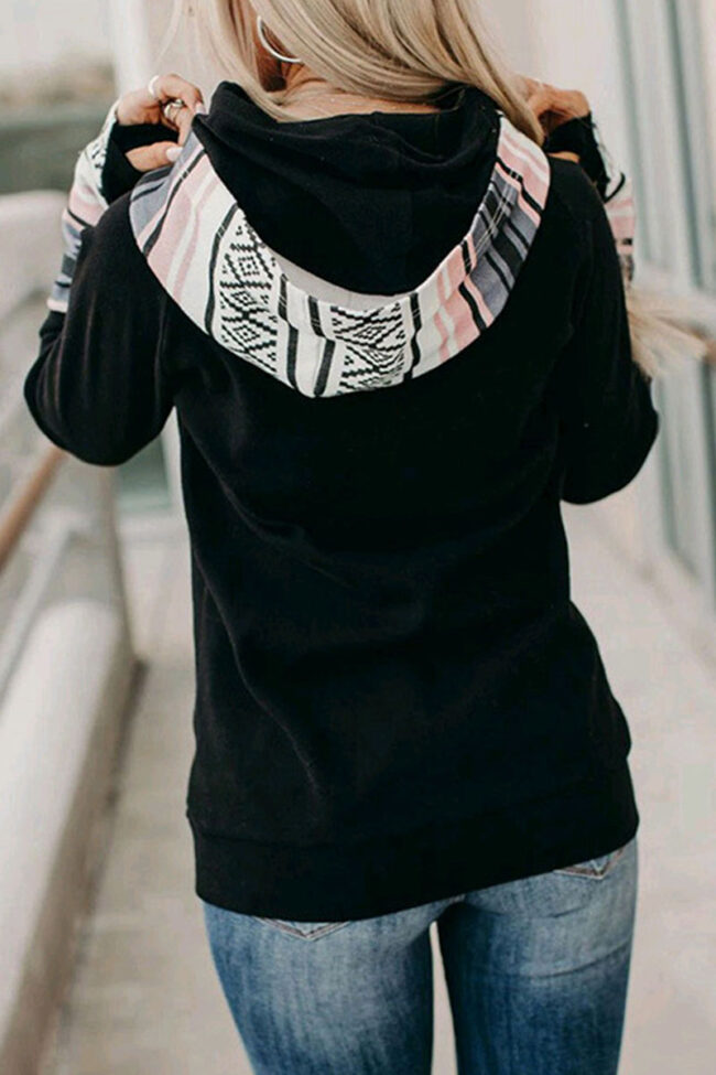 Fashion Street Print Split Joint Hooded Collar Tops