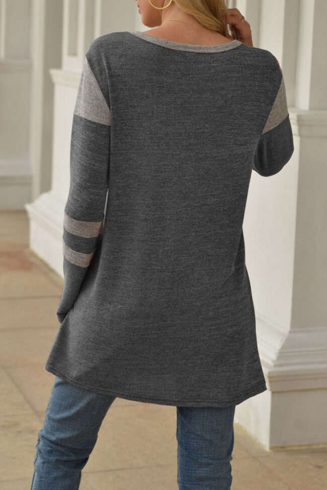 Fashion Street Solid Split Joint O Neck Tops