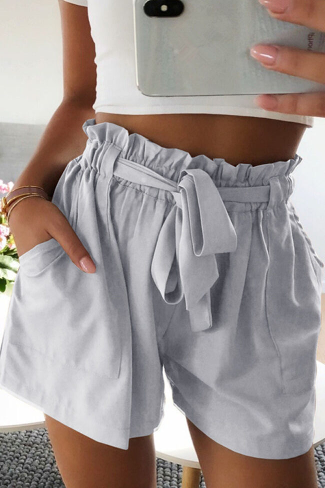 Fashion Casual Solid With Belt Loose Mid Waist Wide Leg Bottoms