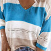 Fashion Casual Striped Split Joint V Neck Tops