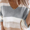 Fashion Casual Striped Split Joint V Neck Tops