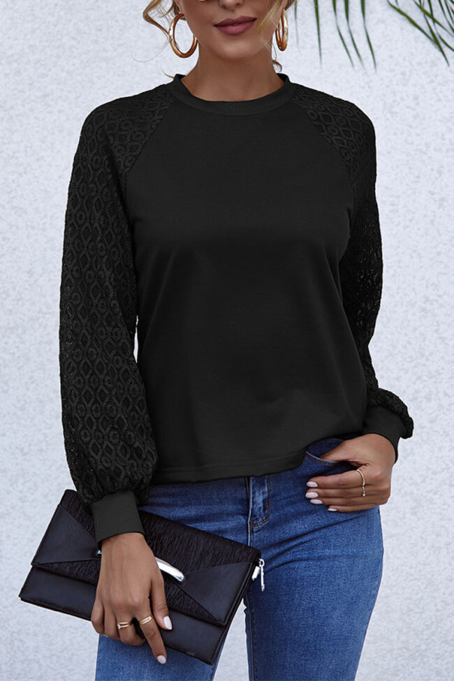 Fashion Elegant Solid Split Joint O Neck Tops