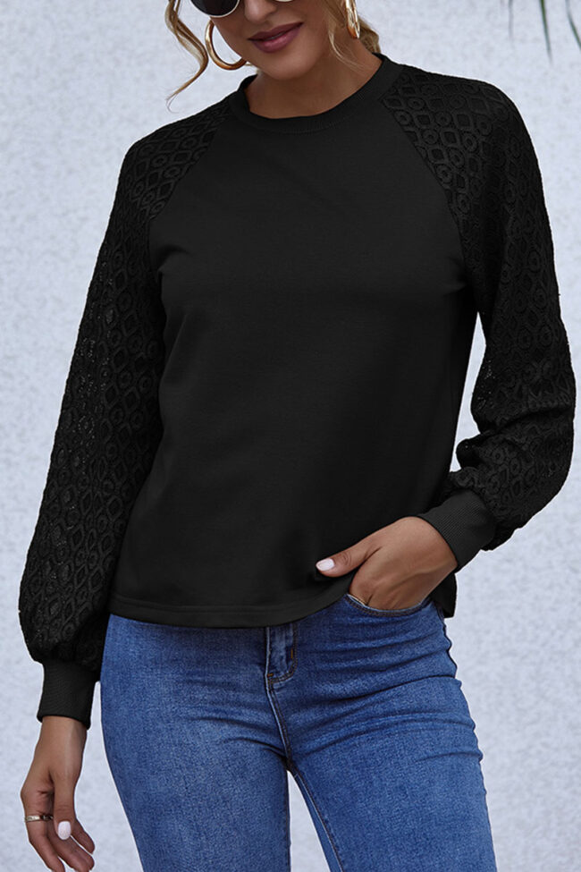 Fashion Elegant Solid Split Joint O Neck Tops