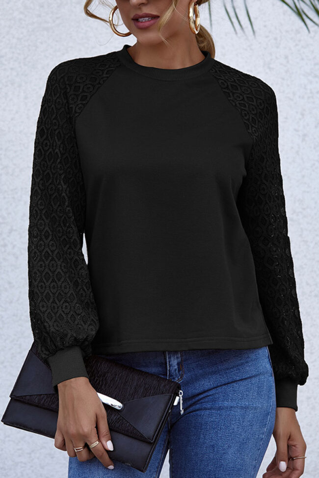 Fashion Elegant Solid Split Joint O Neck Tops