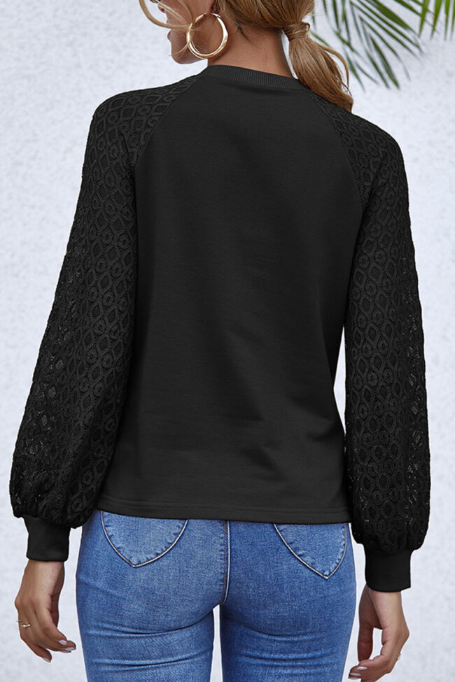 Fashion Elegant Solid Split Joint O Neck Tops