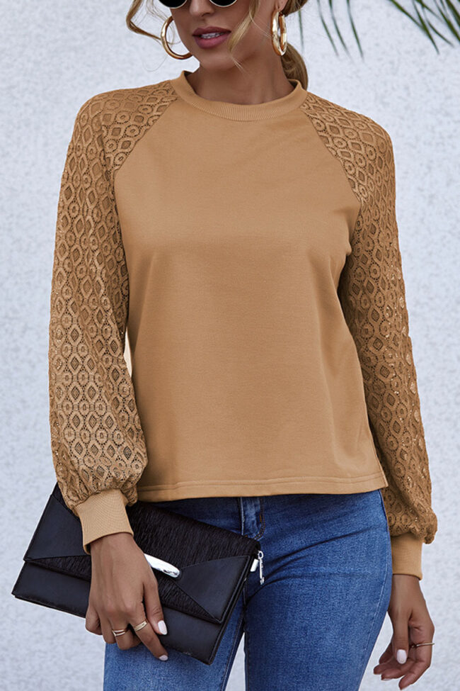 Fashion Elegant Solid Split Joint O Neck Tops