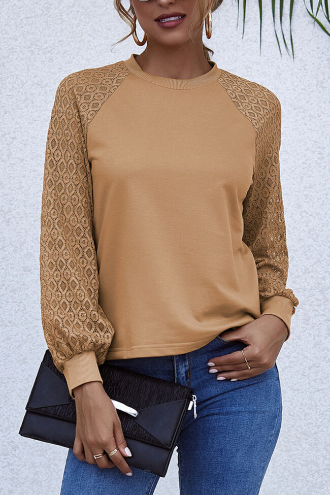 Fashion Elegant Solid Split Joint O Neck Tops