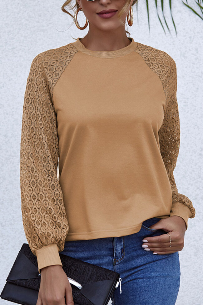 Fashion Elegant Solid Split Joint O Neck Tops