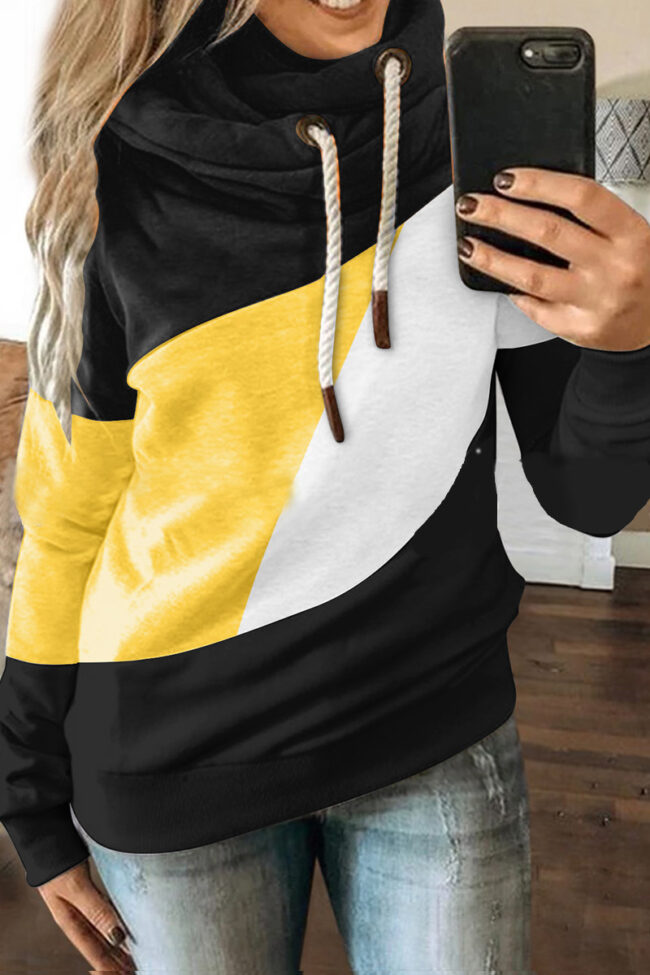 Fashion Street Patchwork Hooded Collar Tops