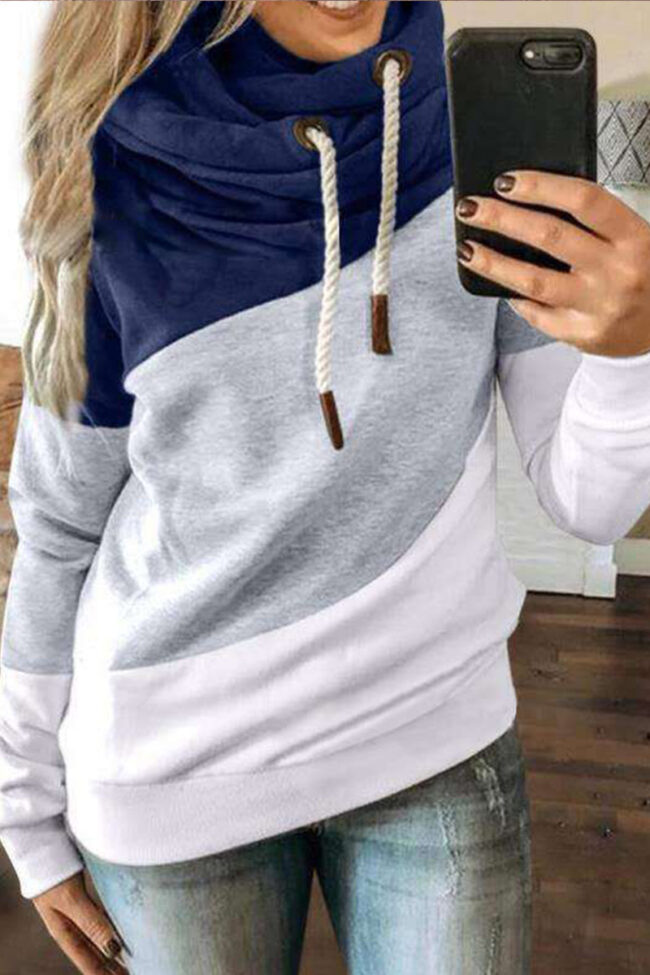 Fashion Street Patchwork Hooded Collar Tops