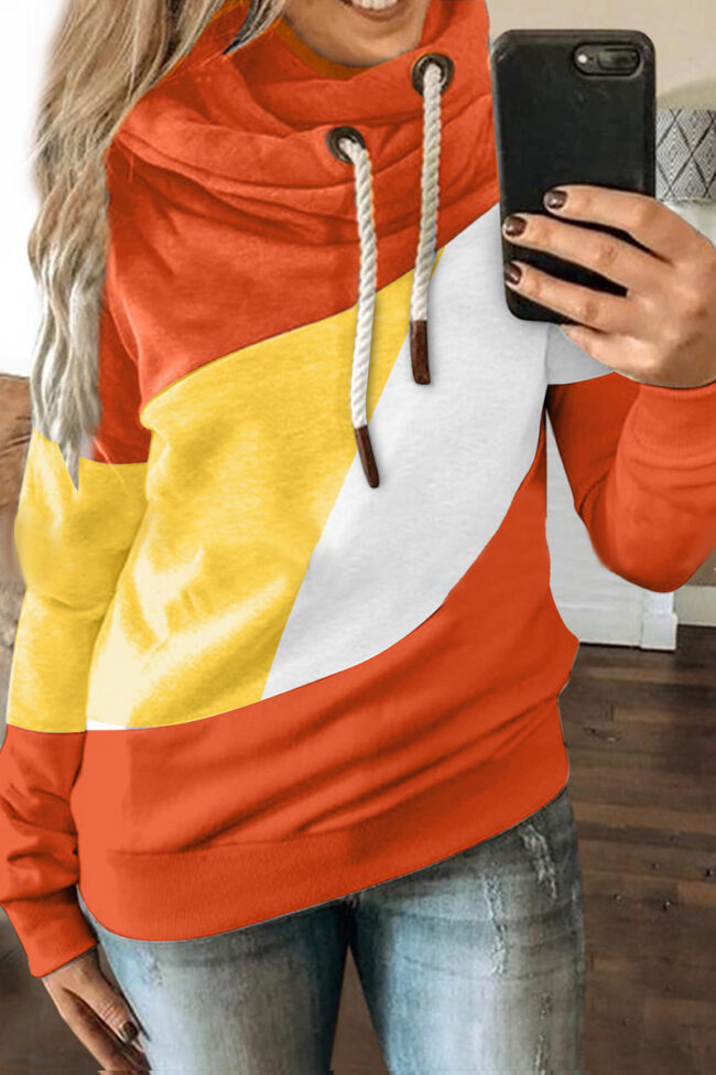 Fashion Street Patchwork Hooded Collar Tops