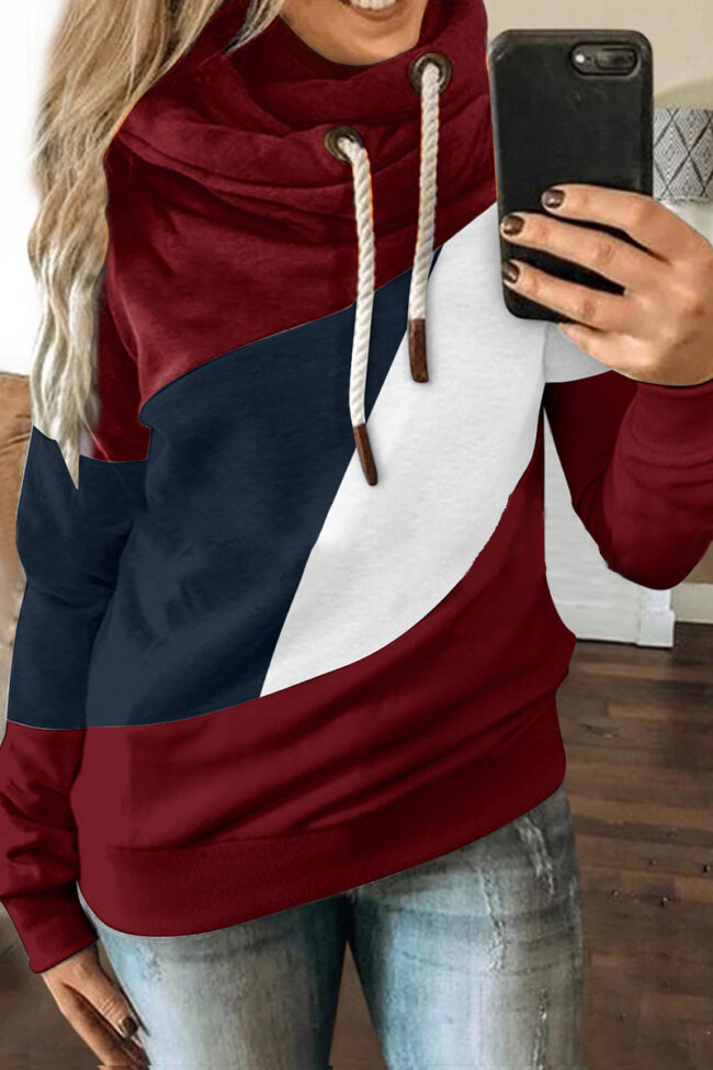 Fashion Street Patchwork Hooded Collar Tops