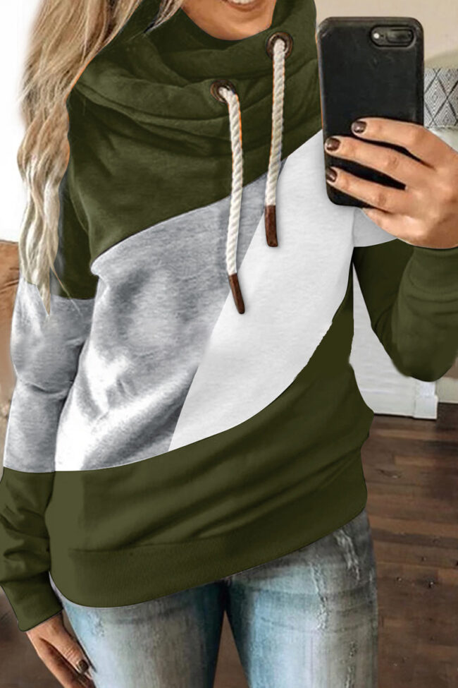 Fashion Street Patchwork Hooded Collar Tops