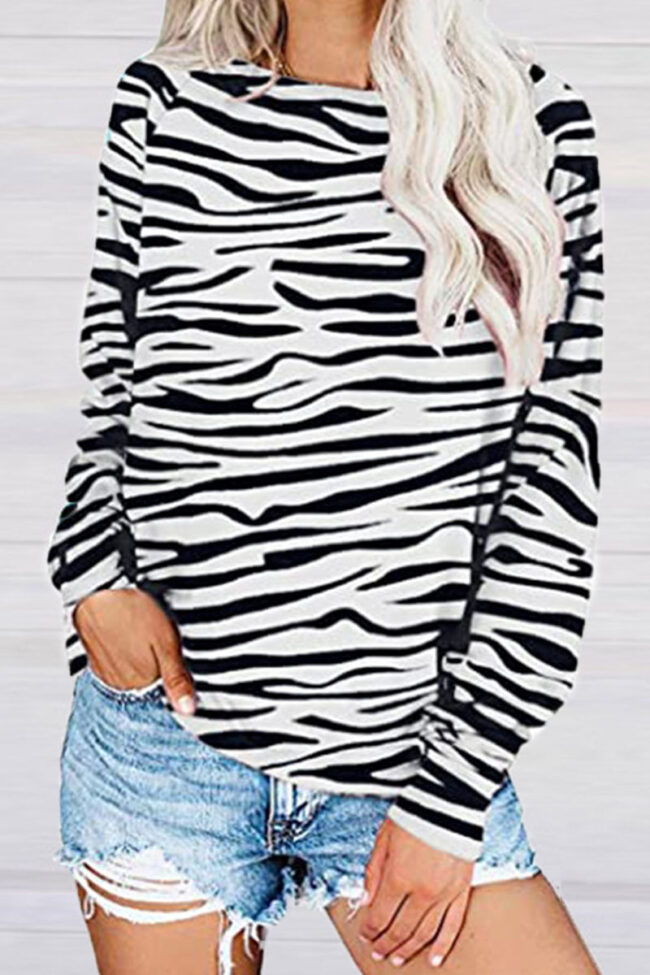 Fashion Sweet Print Split Joint O Neck Tops