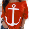 Fashion Street Print Bateau Neck Tops