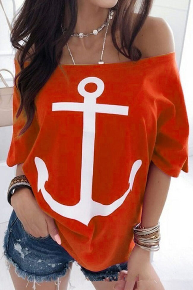 Fashion Street Print Bateau Neck Tops