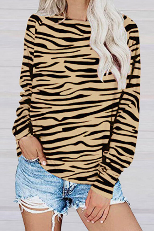 Fashion Sweet Print Split Joint O Neck Tops